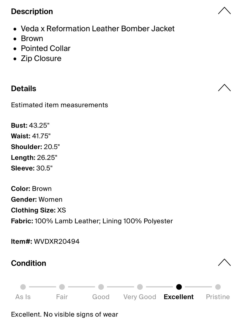 *SOLD OUT* Reformation x Veda Brown Leather Jacket - Picture 4 of 4